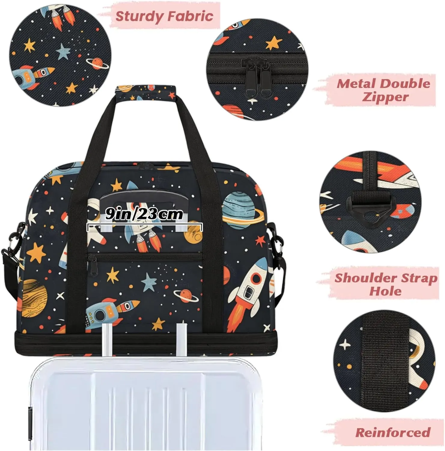 Large Weekender Overnight Bags Travel Duffel Bag for Women Men Cute Cartoon Universe Astronaut Gym Bag With Shoe Compartment Foldie Travel Tote Bag Carry On Personal Item Bag for Travel Gym Sports