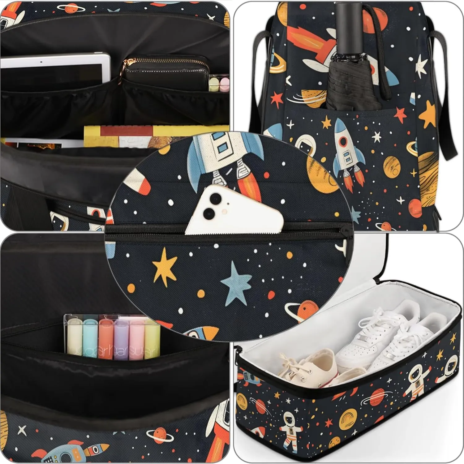 Large Weekender Overnight Bags Travel Duffel Bag for Women Men Cute Cartoon Universe Astronaut Gym Bag With Shoe Compartment Foldie Travel Tote Bag Carry On Personal Item Bag for Travel Gym Sports