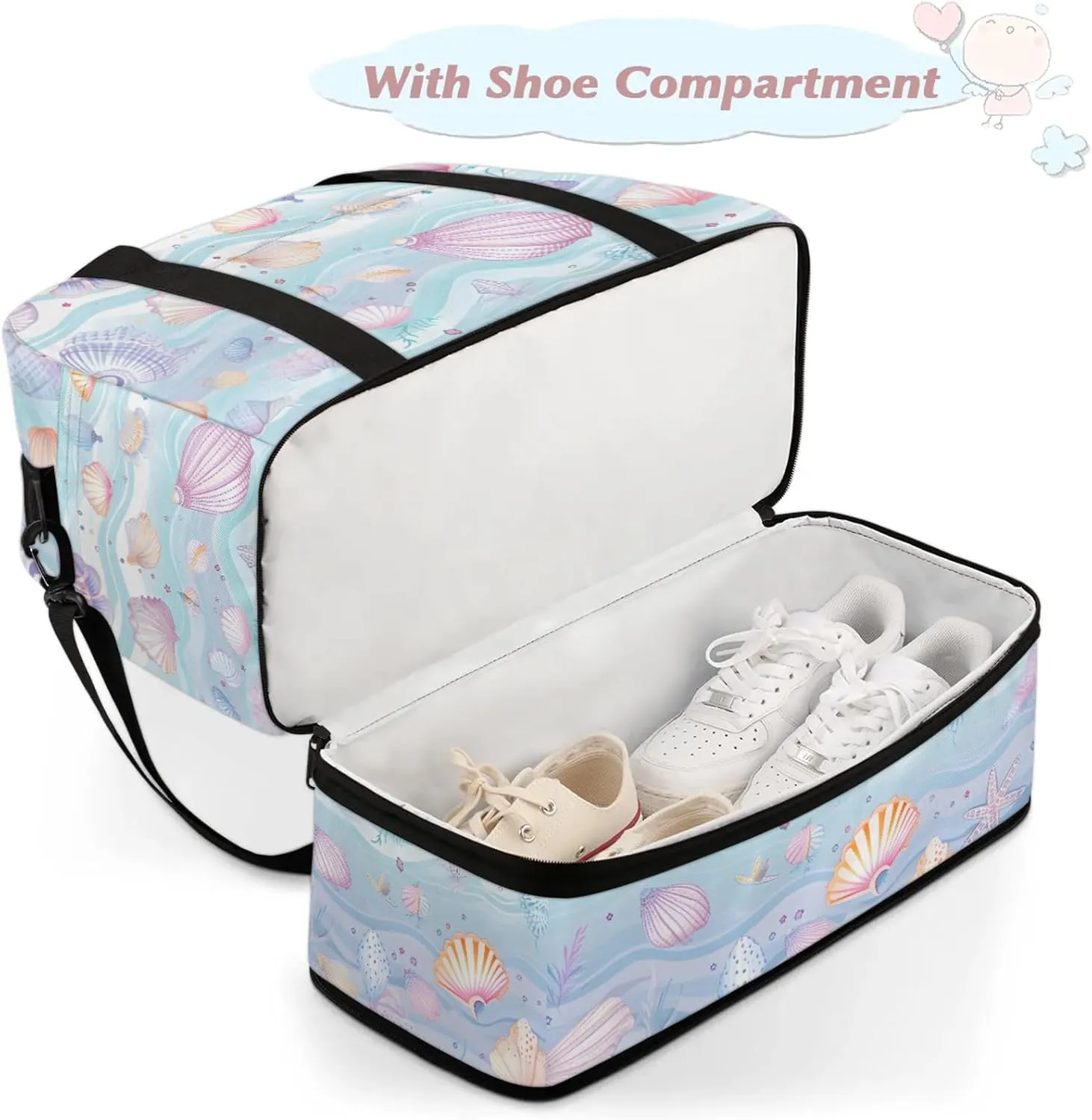 Large Weekender Overnight Bags Travel Duffel Bag for Women Men Cute Colorful Shells Gym Bag With Shoe Compartment Foldie Travel Tote Bag Carry On Personal Item Bag for Travel Gym Sports
