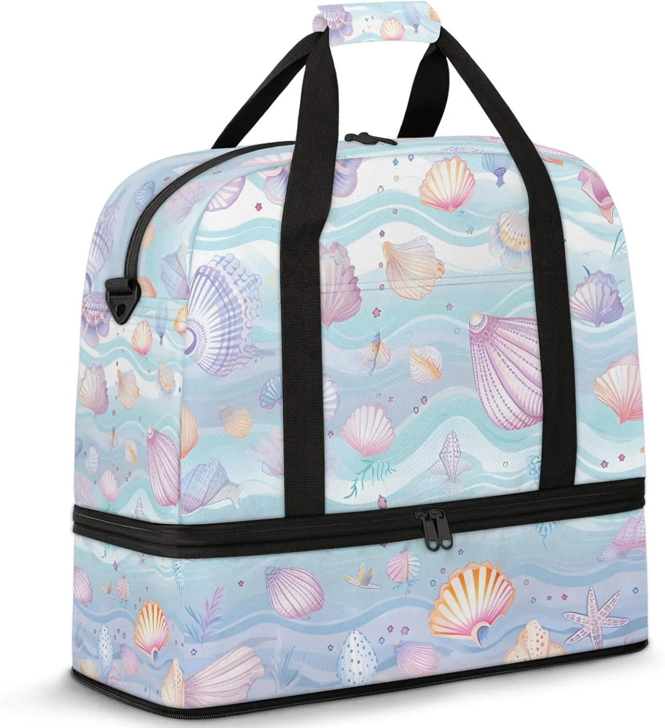 Large Weekender Overnight Bags Travel Duffel Bag for Women Men Cute Colorful Shells Gym Bag With Shoe Compartment Foldie Travel Tote Bag Carry On Personal Item Bag for Travel Gym Sports