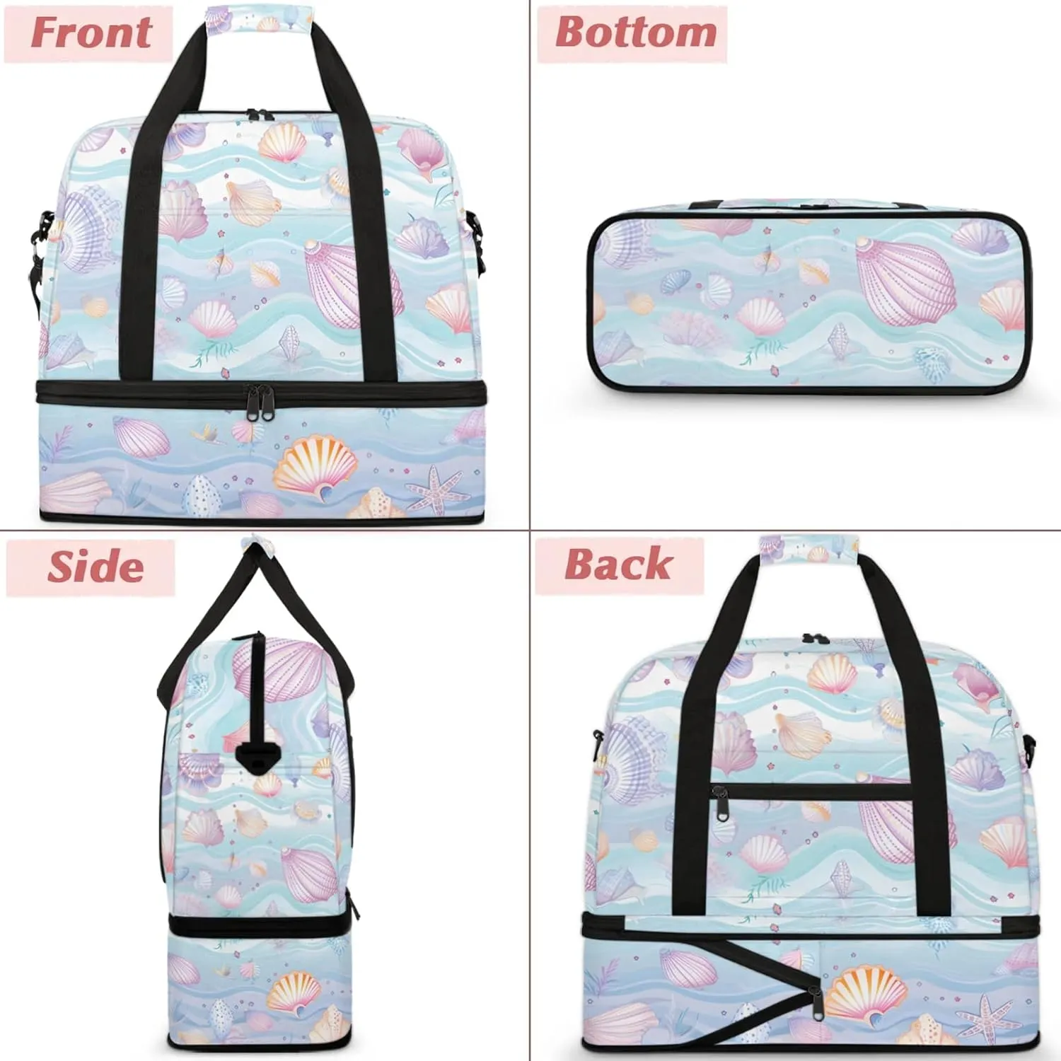 Large Weekender Overnight Bags Travel Duffel Bag for Women Men Cute Colorful Shells Gym Bag With Shoe Compartment Foldie Travel Tote Bag Carry On Personal Item Bag for Travel Gym Sports