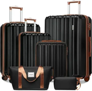 LARVENDER Luggage Set 6 Piece Large Suitcases with Wheels, Suitcase Set ABS Hard Shell Luggage Sets with Spinner Wheels, Carry On Luggage TSA Lock Travel Luggage for Men Women(Black)