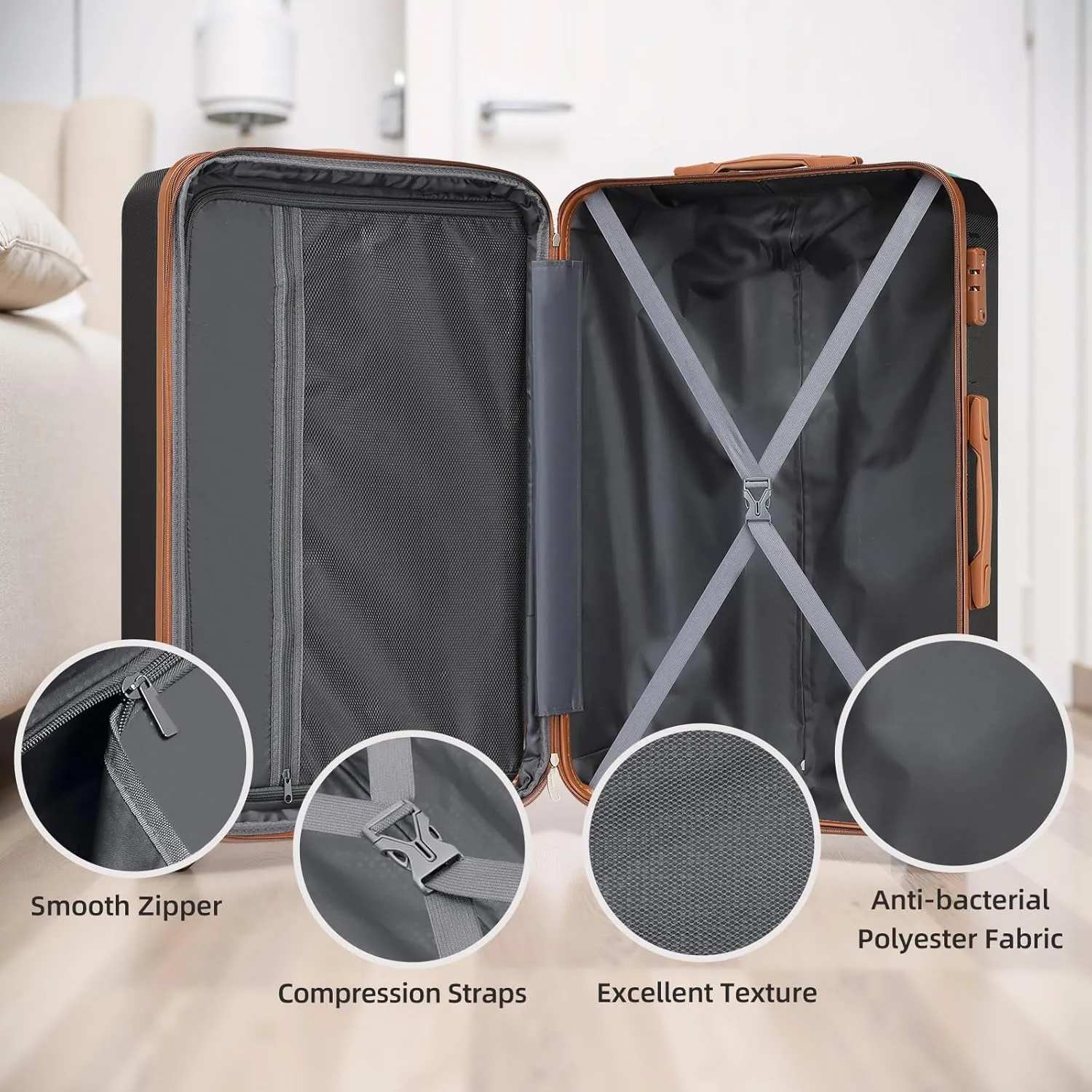 LARVENDER Luggage Set 6 Piece Large Suitcases with Wheels, Suitcase Set ABS Hard Shell Luggage Sets with Spinner Wheels, Carry On Luggage TSA Lock Travel Luggage for Men Women(Black)