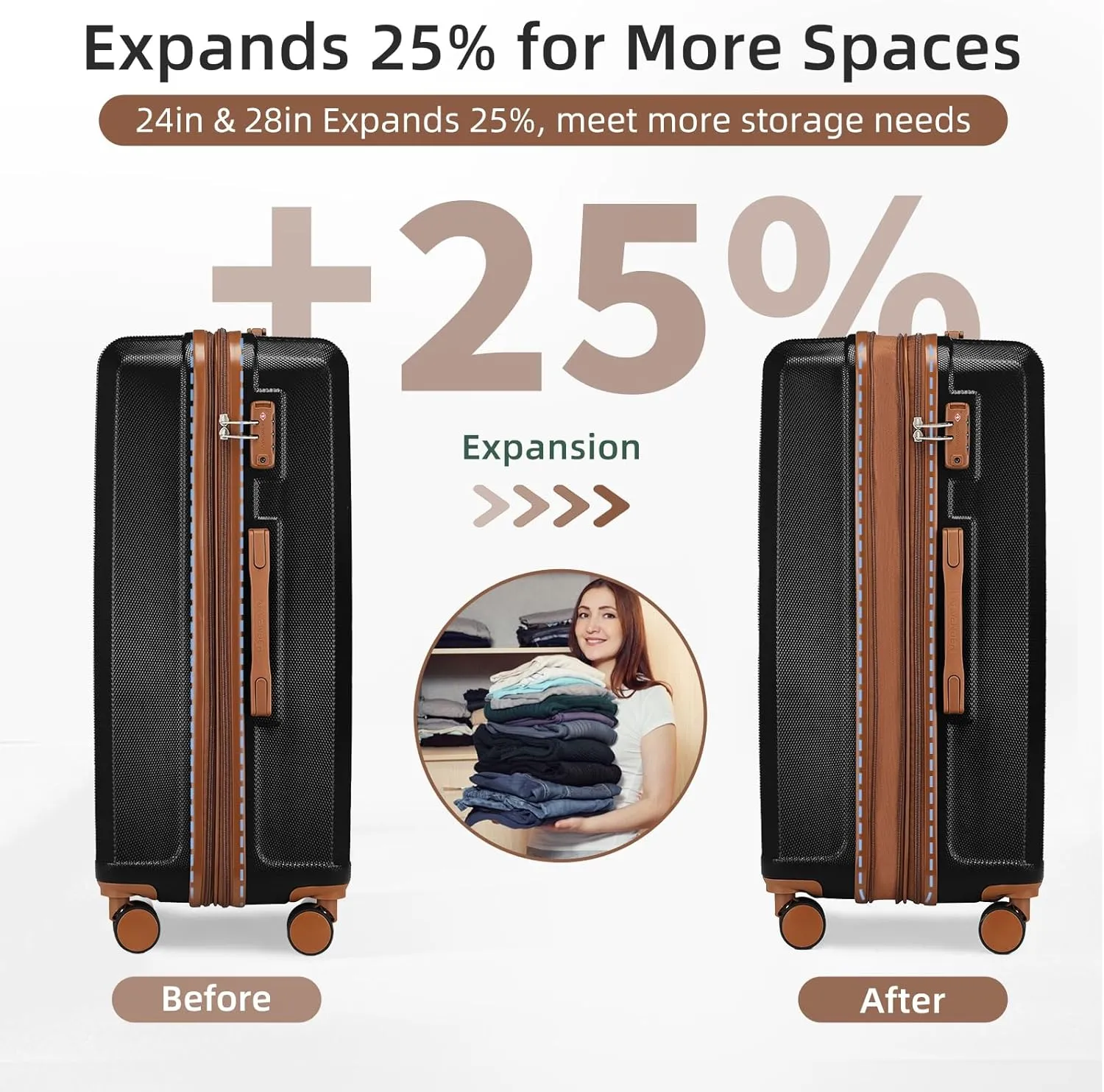 LARVENDER Luggage Set 6 Piece Large Suitcases with Wheels, Suitcase Set ABS Hard Shell Luggage Sets with Spinner Wheels, Carry On Luggage TSA Lock Travel Luggage for Men Women(Black)