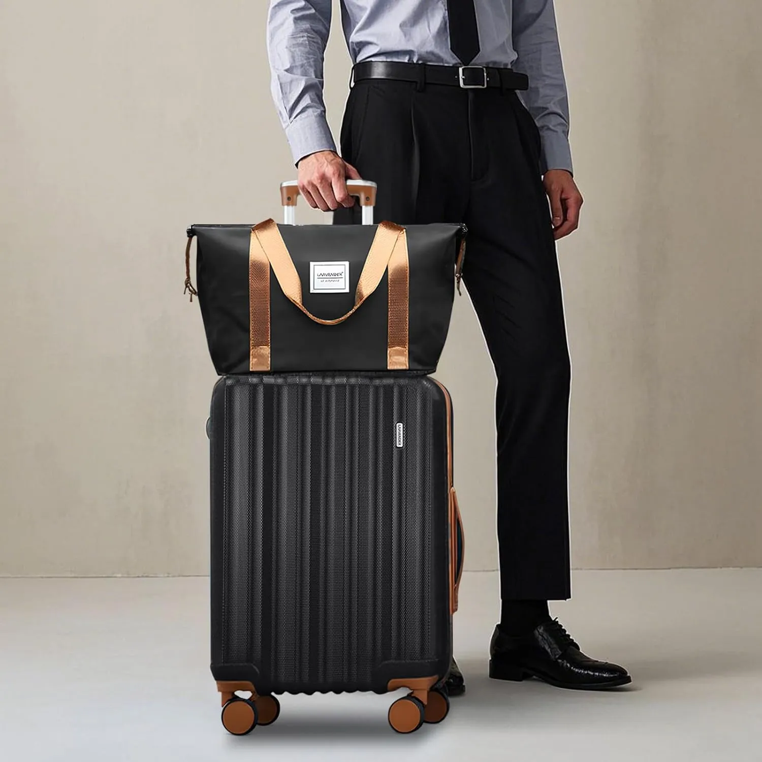 LARVENDER Luggage Set 6 Piece Large Suitcases with Wheels, Suitcase Set ABS Hard Shell Luggage Sets with Spinner Wheels, Carry On Luggage TSA Lock Travel Luggage for Men Women(Black)