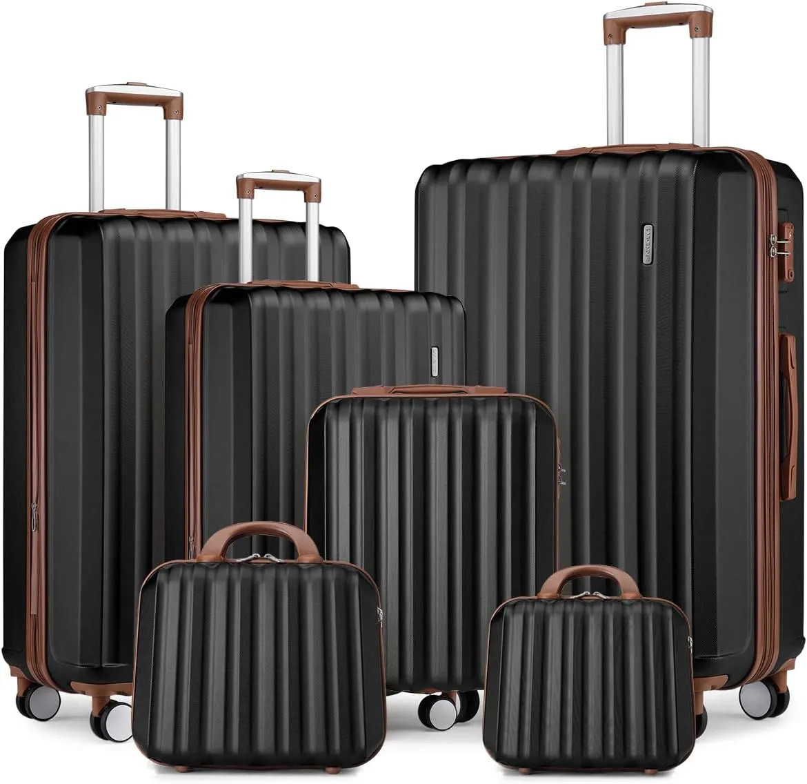 LARVENDER Luggage Set 6 Piece Large Suitcases with Wheels, Suitcase Set ABS Hard Shell Luggage Sets with Spinner Wheels, Carry On Luggage TSA Lock Travel Luggage for Men Women(Navy Blue)
