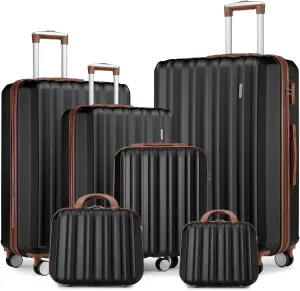 LARVENDER Luggage Set 6 Piece Large Suitcases with Wheels, Suitcase Set ABS Hard Shell Luggage Sets with Spinner Wheels, Carry On Luggage TSA Lock Travel Luggage for Men Women(Navy Blue)