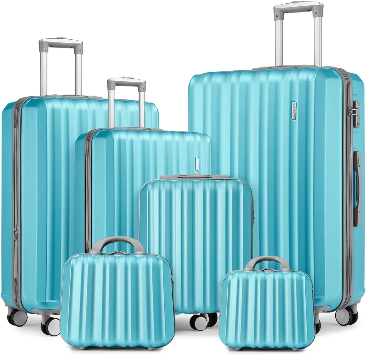 LARVENDER Luggage Set 6 Piece Large Suitcases with Wheels, Suitcase Set ABS Hard Shell Luggage Sets with Spinner Wheels, Carry On Luggage TSA Lock Travel Luggage for Men Women(Navy Blue)