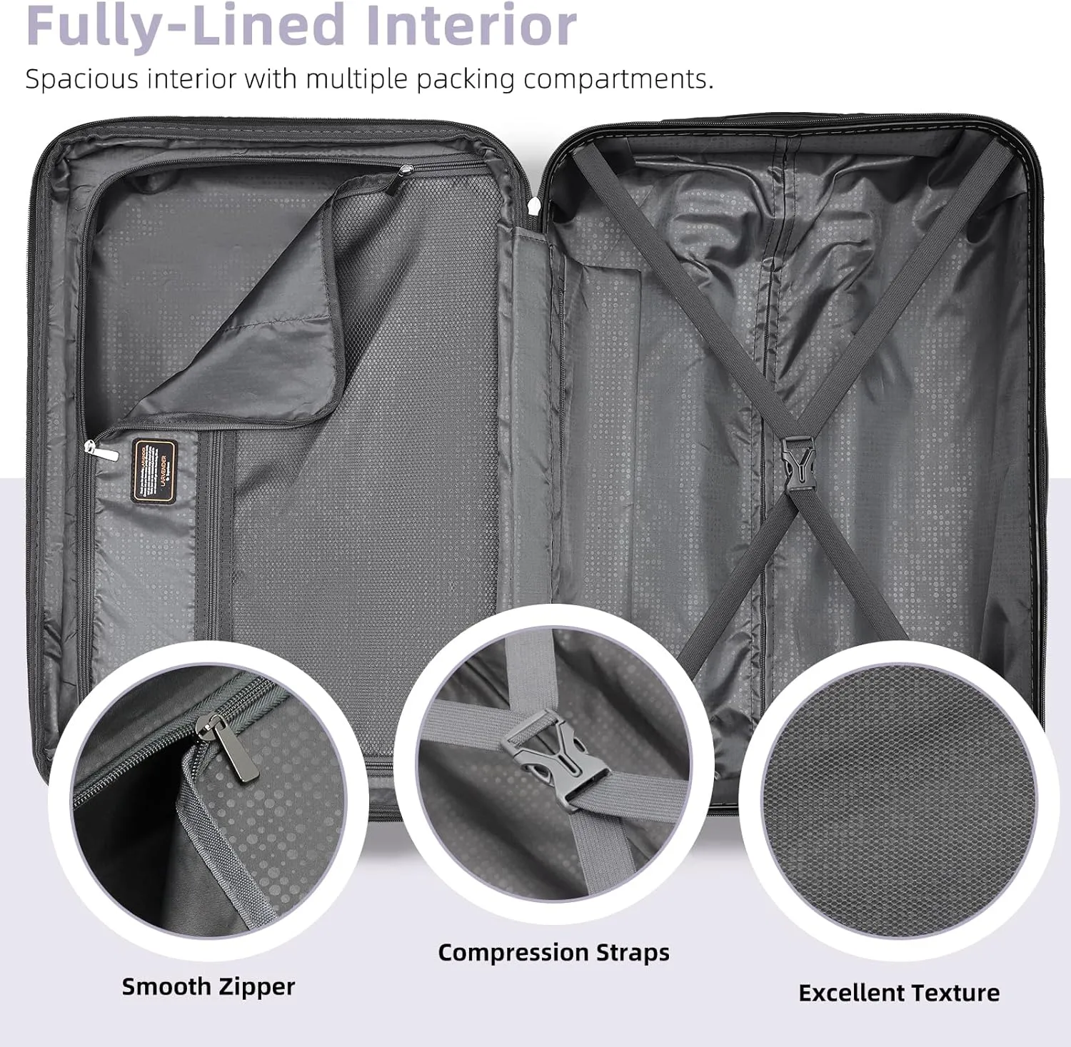 LARVENDER Luggage Sets 3 Piece, Expandable Carry on Luggage 22x14x9 Airline Approved Hardshell Suitcase with Spinner Wheels TSA Lock, Lightweight Rolling Luggage for Men and Women, Lavender