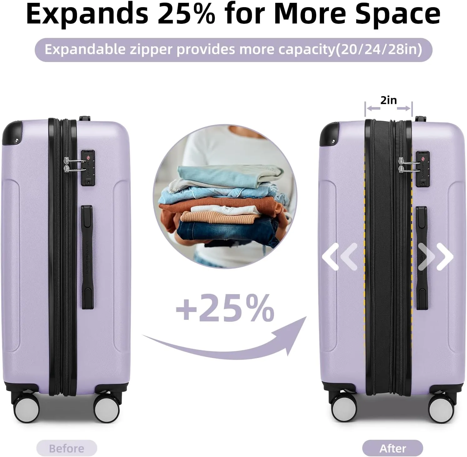 LARVENDER Luggage Sets 3 Piece, Expandable Carry on Luggage 22x14x9 Airline Approved Hardshell Suitcase with Spinner Wheels TSA Lock, Lightweight Rolling Luggage for Men and Women, Lavender