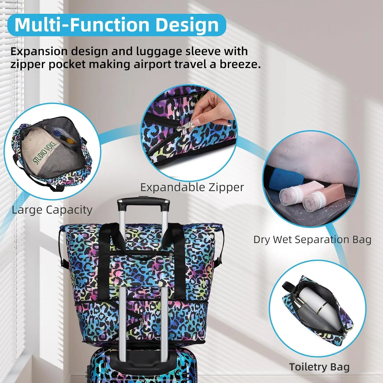 LARVENDER Luggage Sets 6 Piece, Expandable Luggage Hardside PC ABS Leopard Suitcase Sets with Spinner Wheels TSA Lock, Lightweight Rolling Suitcase for Men and Women, Leopard Multicolor