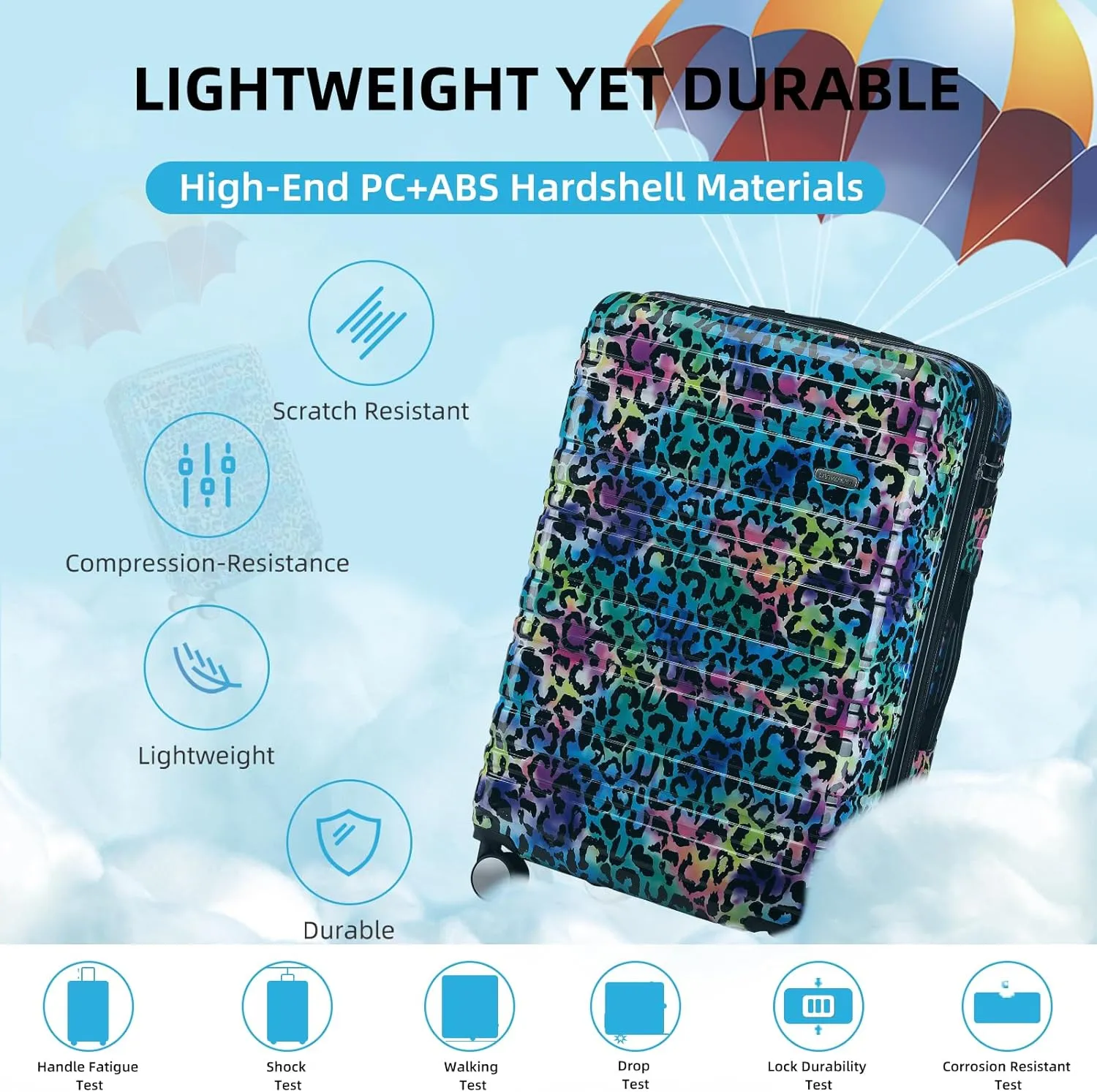 LARVENDER Luggage Sets 6 Piece, Expandable Luggage Hardside PC ABS Leopard Suitcase Sets with Spinner Wheels TSA Lock, Lightweight Rolling Suitcase for Men and Women, Leopard Multicolor