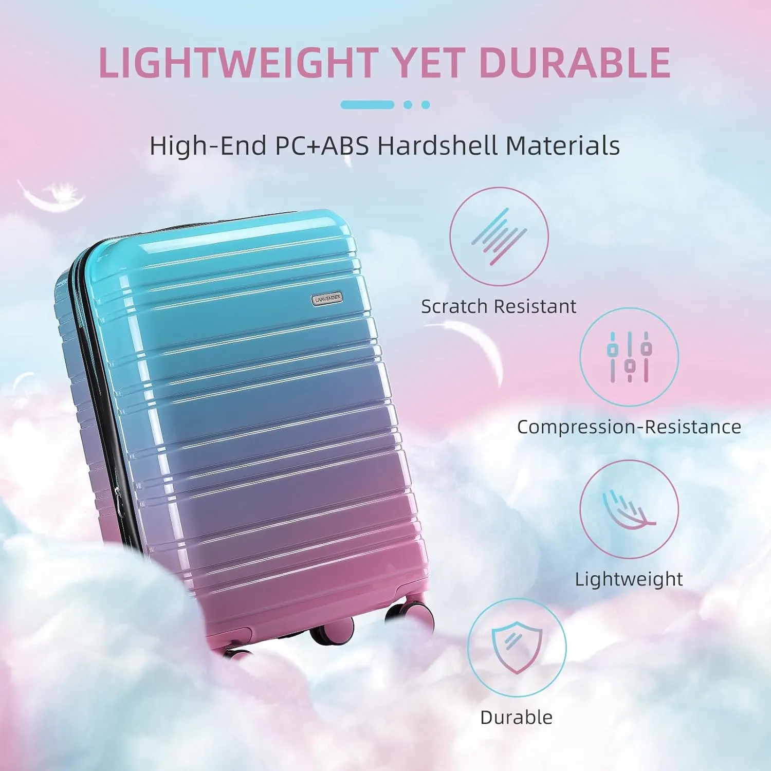 LARVENDER Luggage Sets 6 Piece, Expandable PC ABS Hardside Multicolor Suitcase Sets with TSA Lock Double Spinner Wheels, Cotton Candy