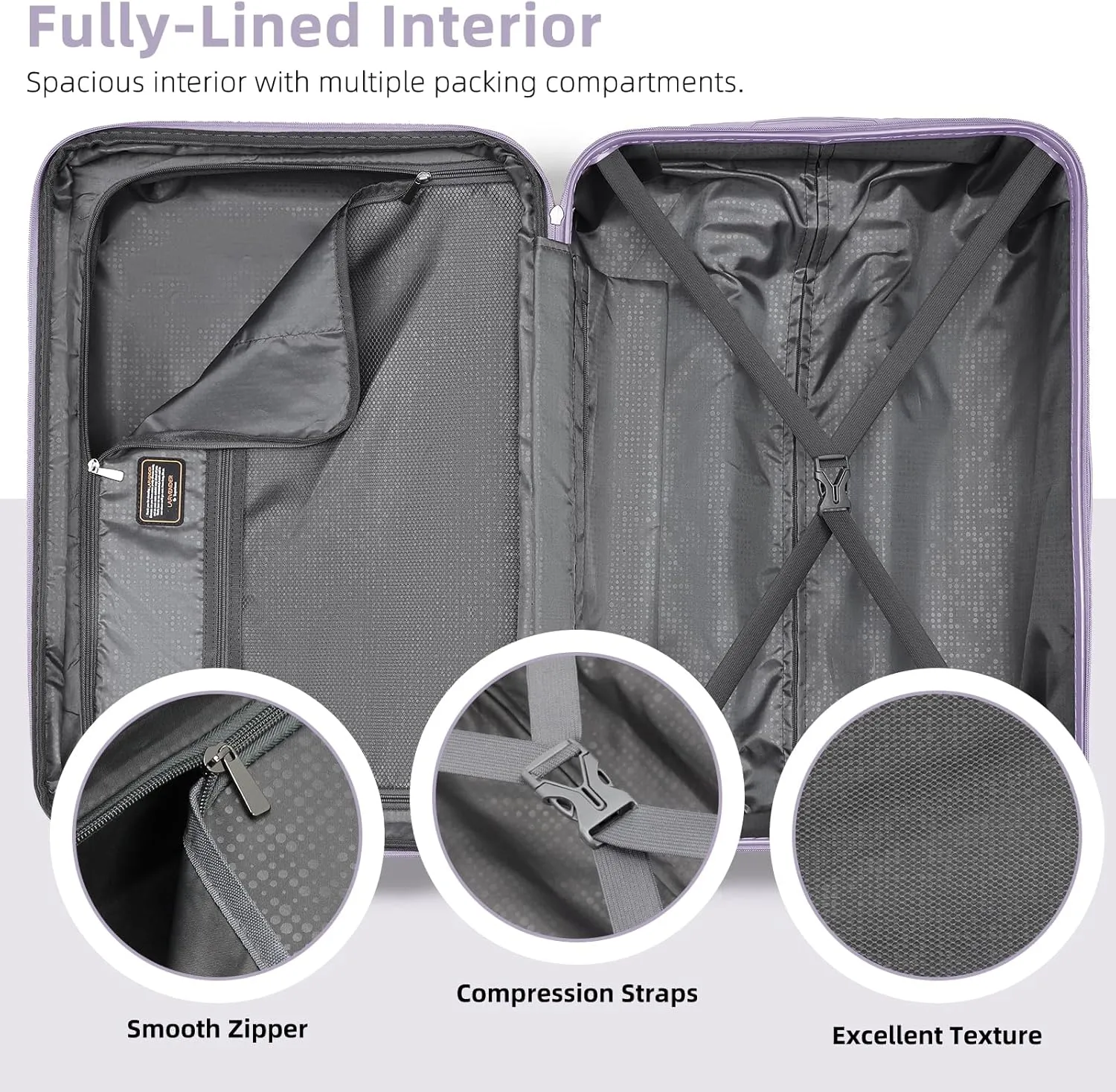 LARVENDER Luggage Sets 6 Piece Hardshell Expandable Suitcases with Spinner Wheels TSA Lock, Lightweight ABS Travel Carry On Suitcase Set for Women, Lilac