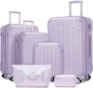 LARVENDER Luggage Sets 6 Piece Hardshell Expandable Suitcases with Spinner Wheels TSA Lock, Lightweight ABS Travel Carry On Suitcase Set for Women, Lilac