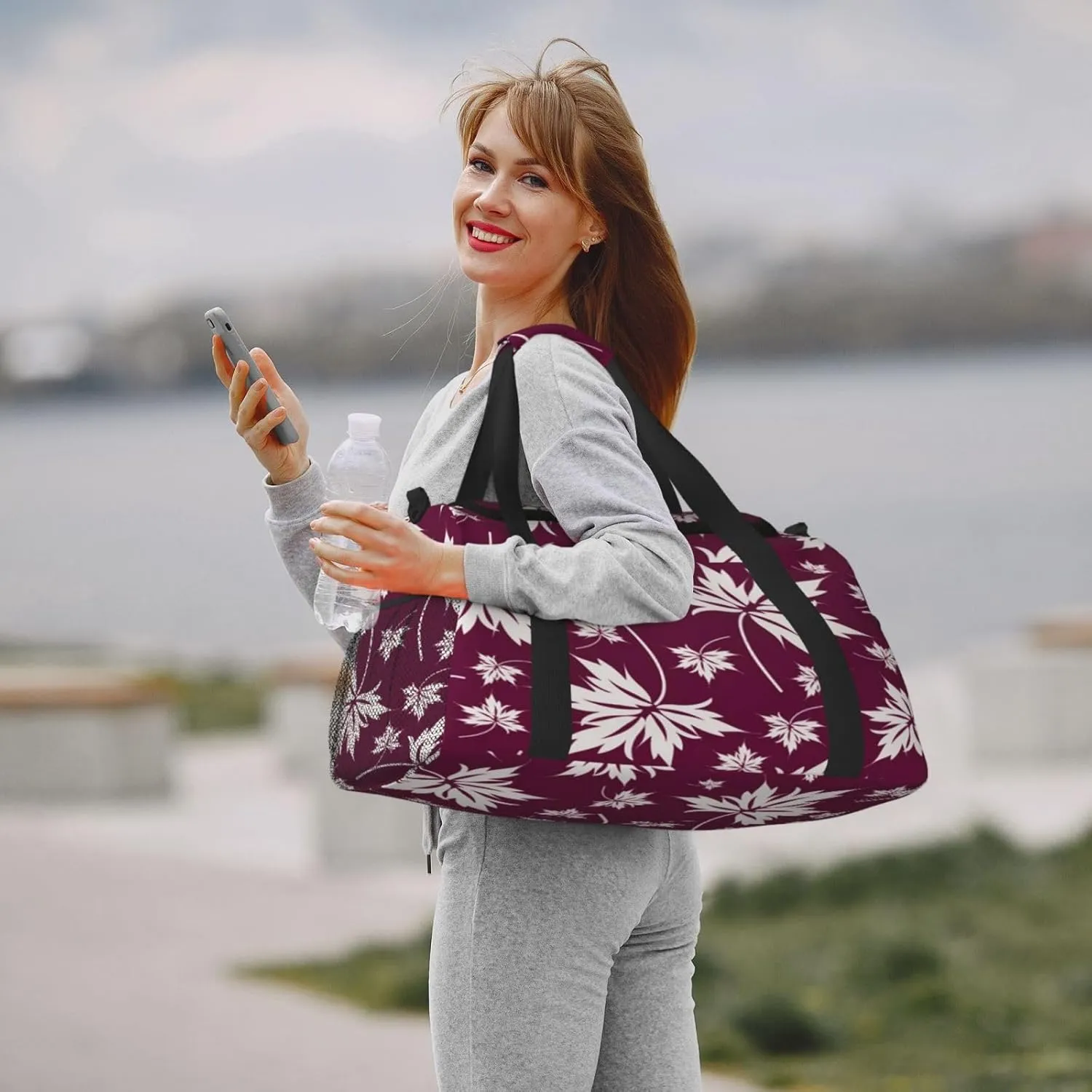 Leaf Pattern Travel Duffel Bag Large Foldable Waterproof Overnight Bag For Beach Swim Bags Pool Sports Gym