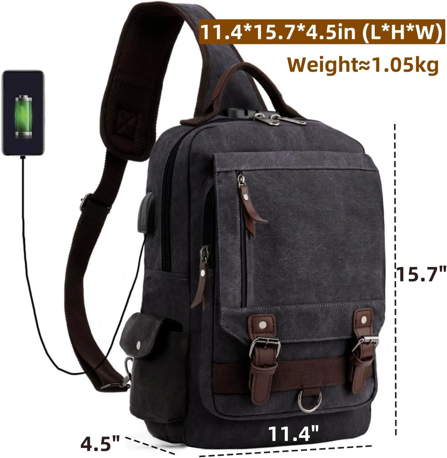Leaper Retro Crossbody Bag Sling Bag Canvas Messenger Bag for Men Women Shoulder Bag Crossbody Handbags Satchel Travel Bag