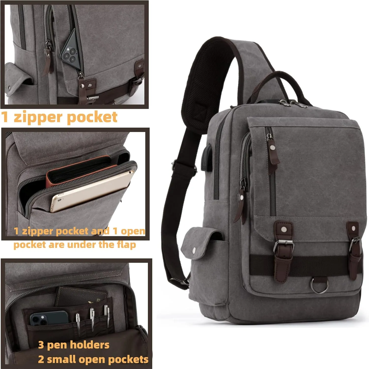 Leaper Retro Crossbody Bag Sling Bag Canvas Messenger Bag for Men Women Shoulder Bag Crossbody Handbags Satchel Travel Bag