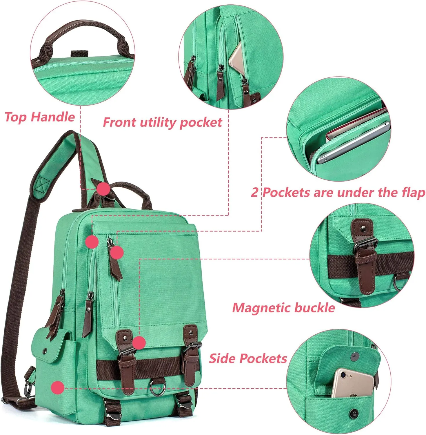 Leaper Retro Crossbody Bag Sling Bag Canvas Messenger Bag for Men Women Shoulder Bag Crossbody Handbags Satchel Travel Bag