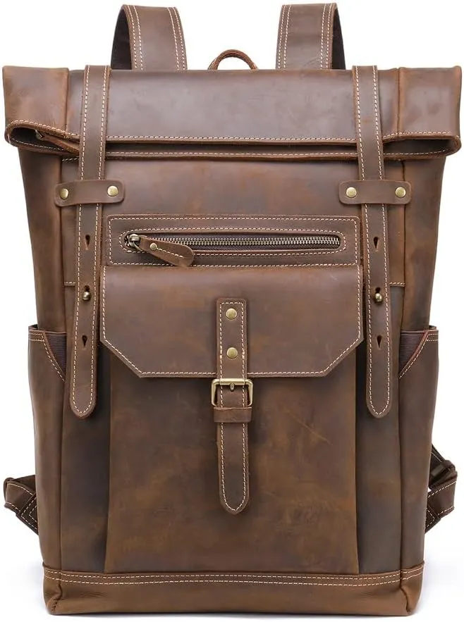 Leather Backpack for MenLaptop Bag Large Hiking Daypack Business Travel Rucksack