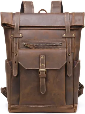 Leather Backpack for MenLaptop Bag Large Hiking Daypack Business Travel Rucksack