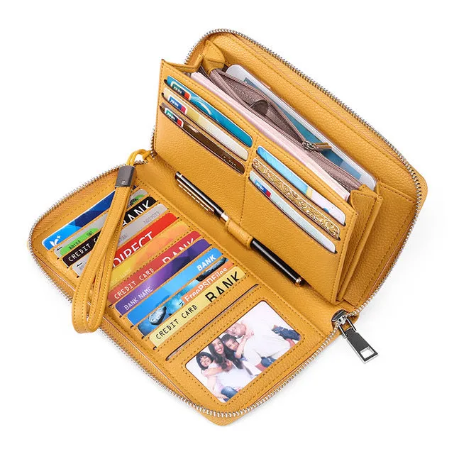 Leather Business ID Credit Card Holder RFID Zipper Wallet
