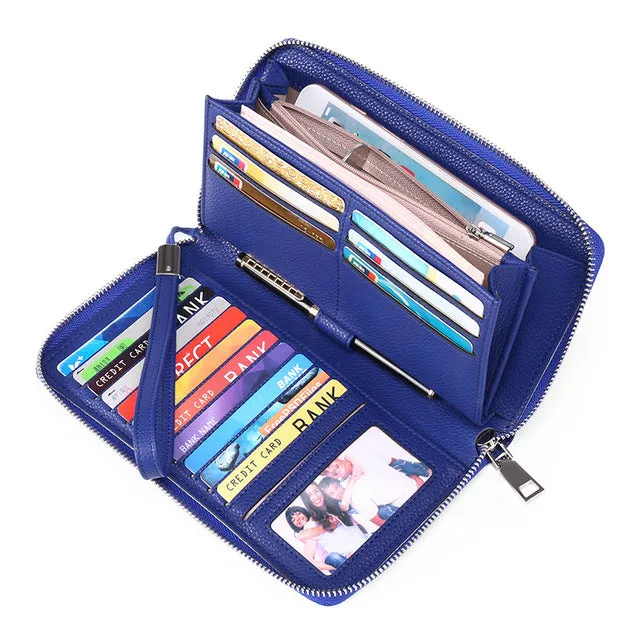 Leather Business ID Credit Card Holder RFID Zipper Wallet