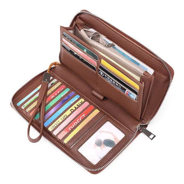 Leather Business ID Credit Card Holder RFID Zipper Wallet