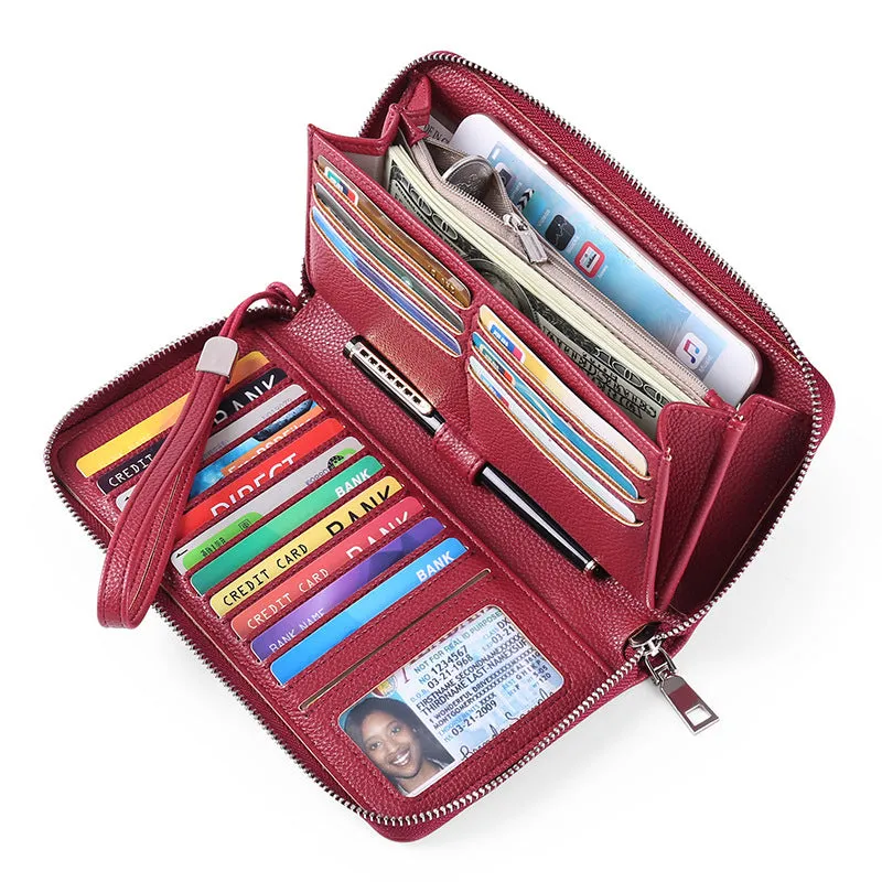Leather Business ID Credit Card Holder RFID Zipper Wallet