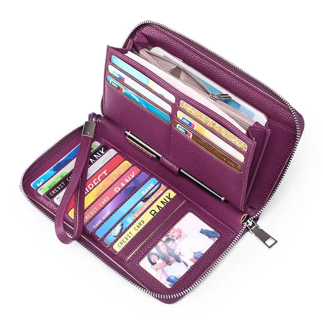 Leather Business ID Credit Card Holder RFID Zipper Wallet