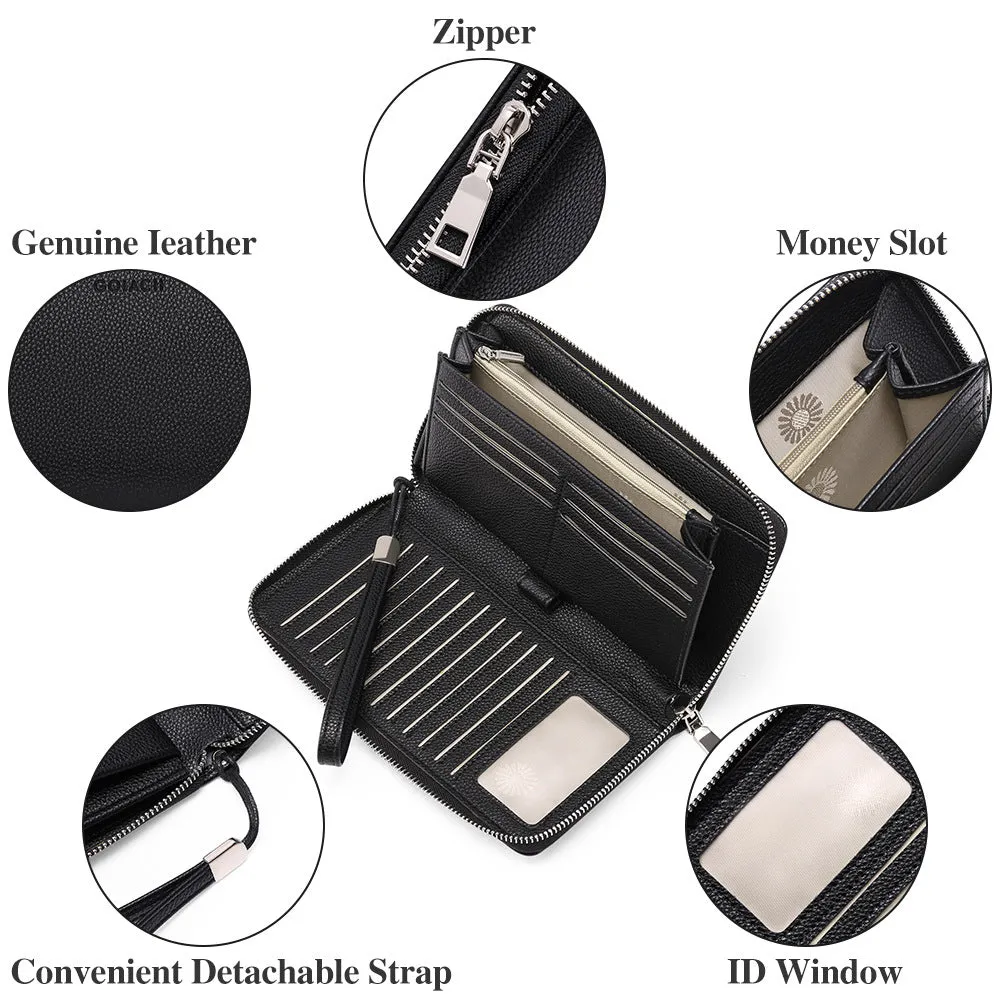 Leather Business ID Credit Card Holder RFID Zipper Wallet