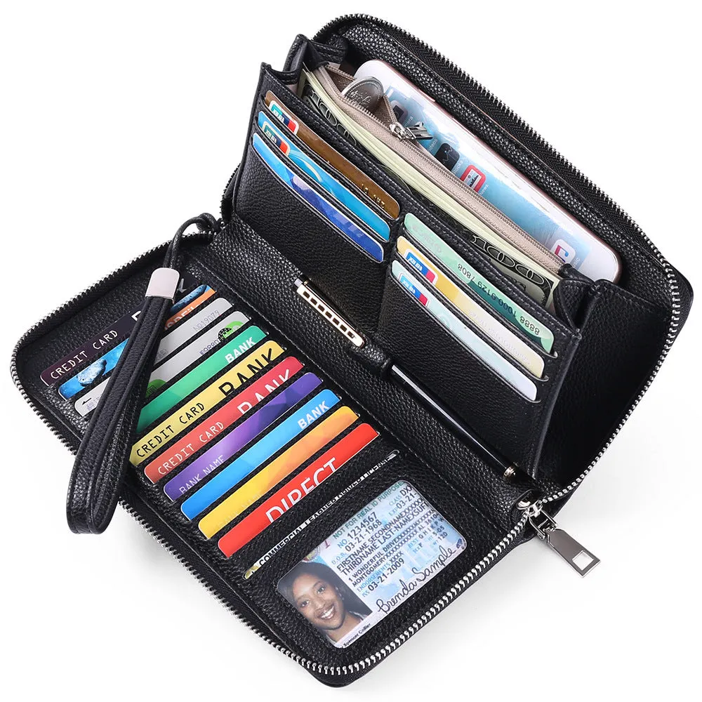Leather Business ID Credit Card Holder RFID Zipper Wallet