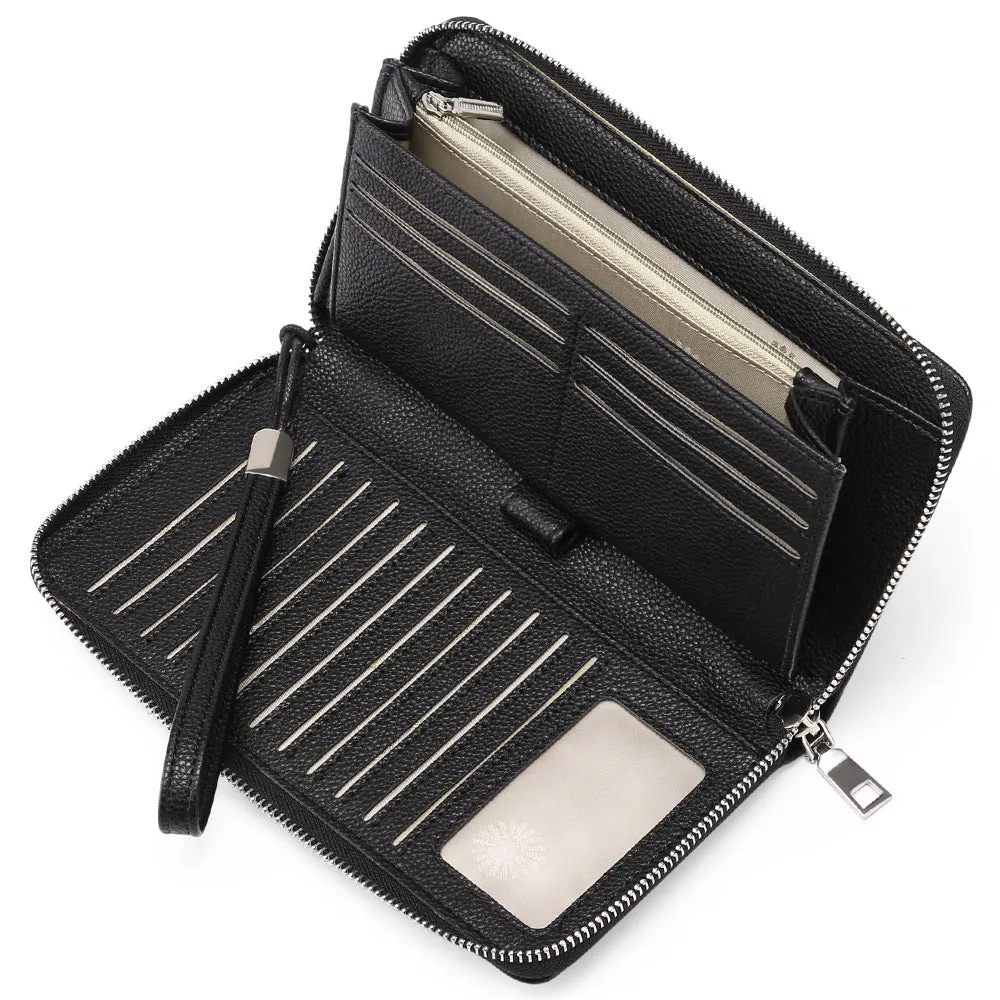Leather Business ID Credit Card Holder RFID Zipper Wallet