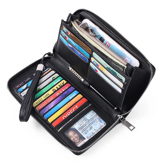 Leather Business ID Credit Card Holder RFID Zipper Wallet