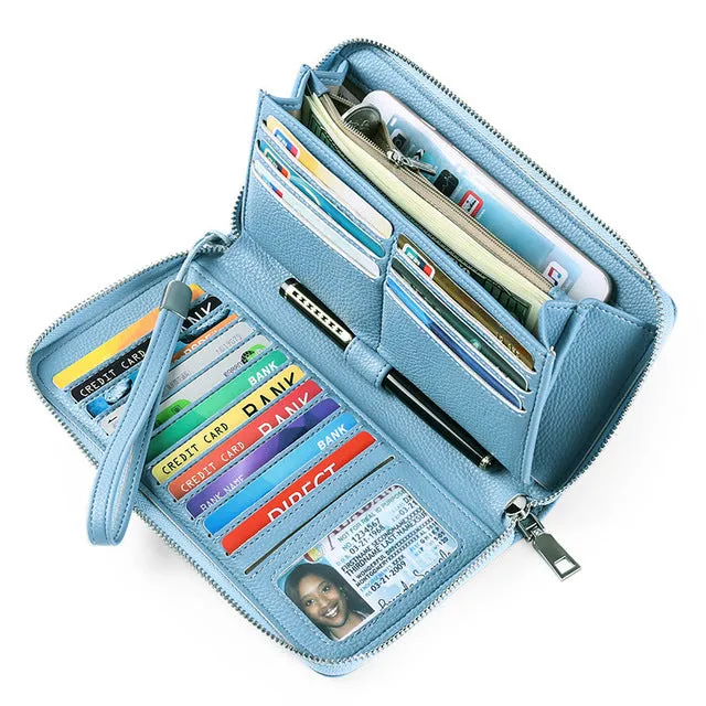 Leather Business ID Credit Card Holder RFID Zipper Wallet