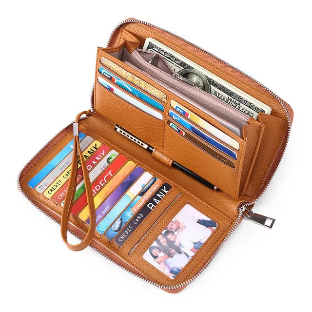 Leather Business ID Credit Card Holder RFID Zipper Wallet