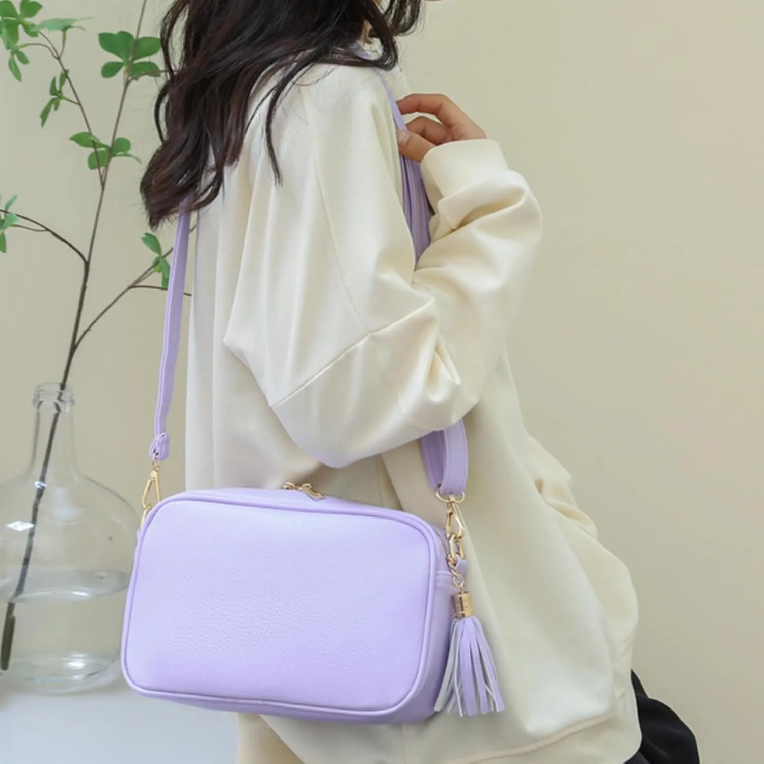 Leather Crossbody Bag for Women, Small Camera Purse Soft Shoulder Handbag Lightweight Evening Purse