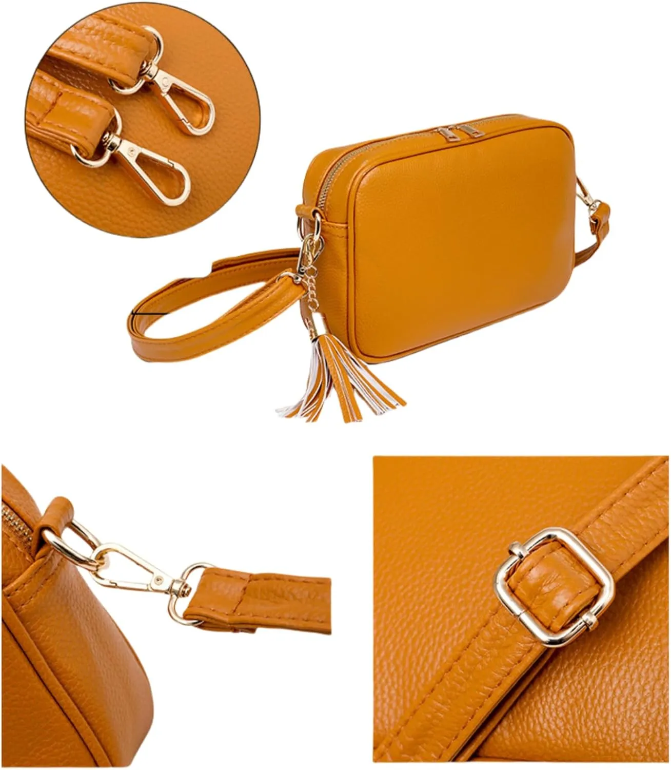 Leather Crossbody Bag for Women, Small Camera Purse Soft Shoulder Handbag Lightweight Evening Purse