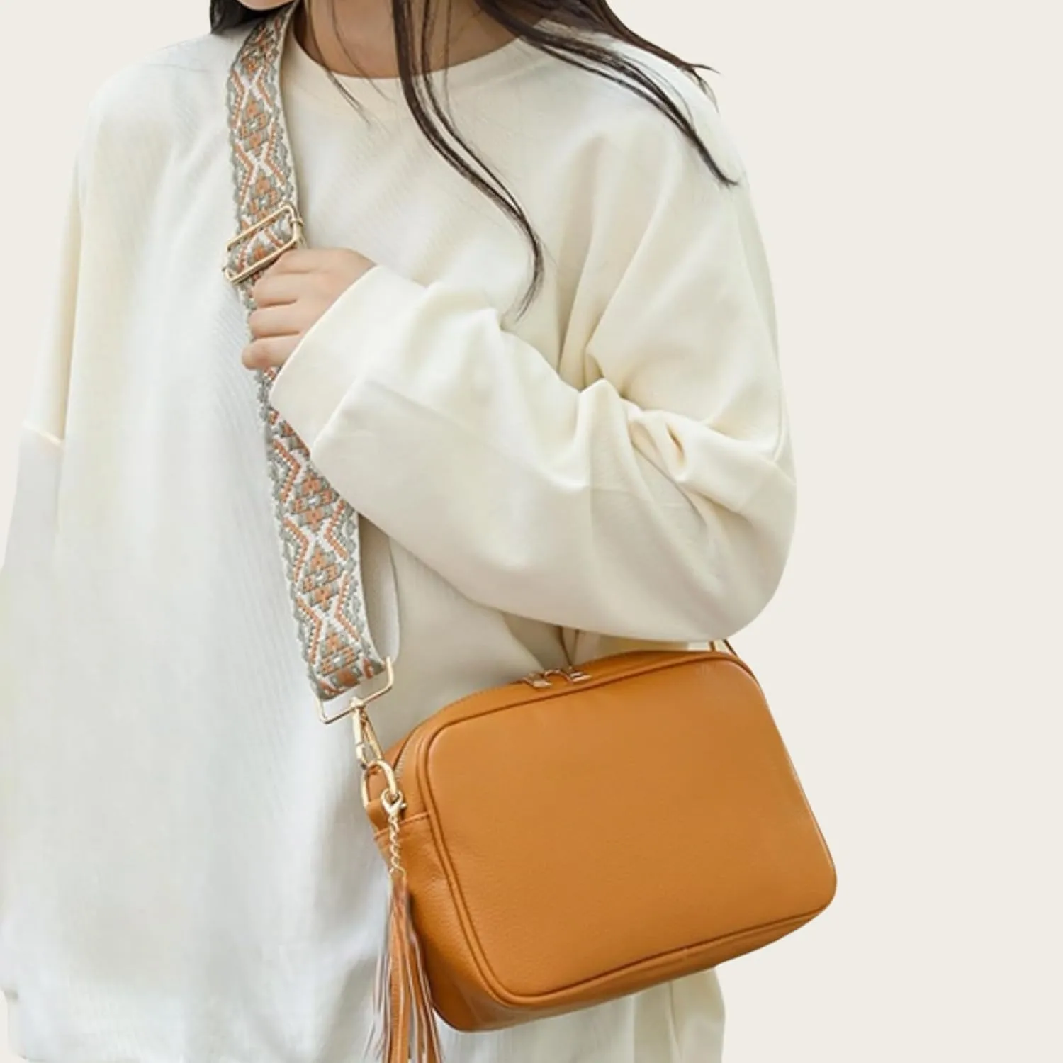 Leather Crossbody Bag for Women, Small Camera Purse Soft Shoulder Handbag Lightweight Evening Purse