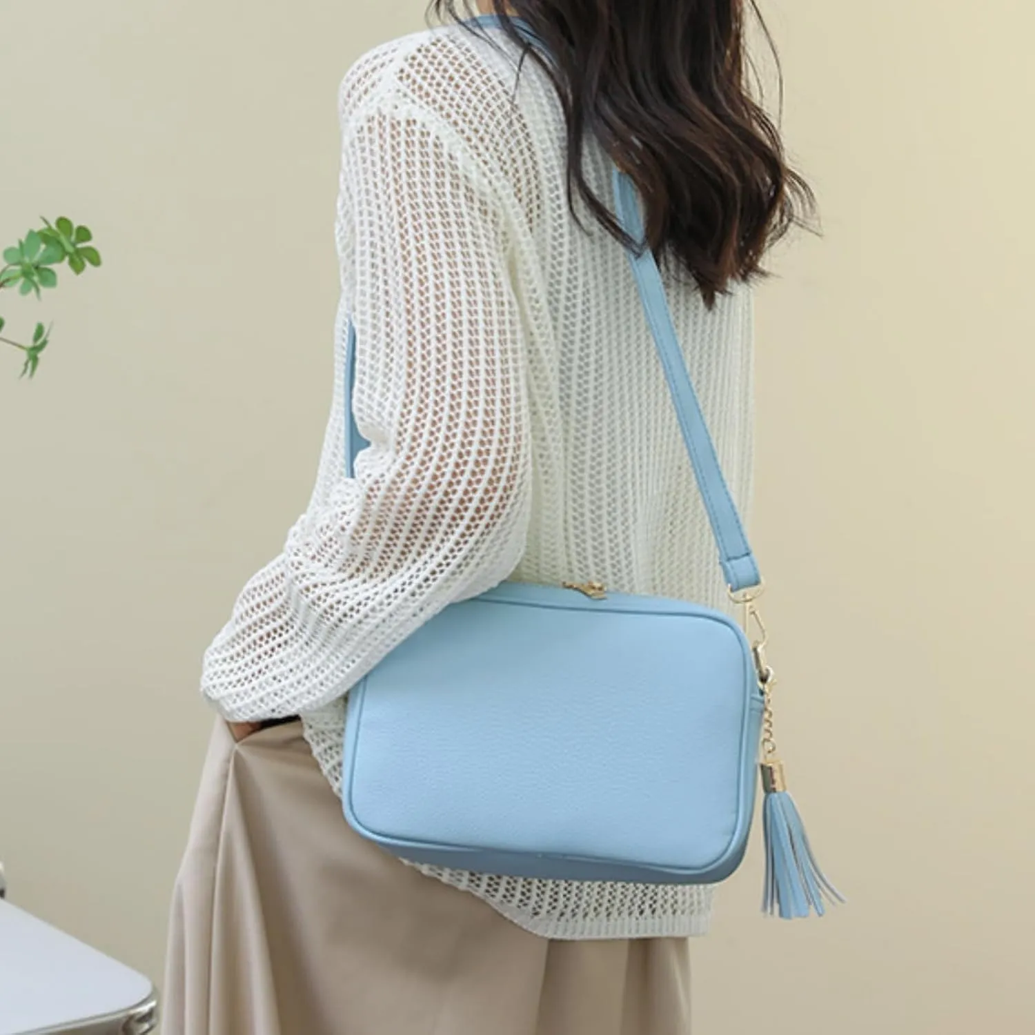Leather Crossbody Bag for Women, Small Camera Purse Soft Shoulder Handbag Lightweight Evening Purse
