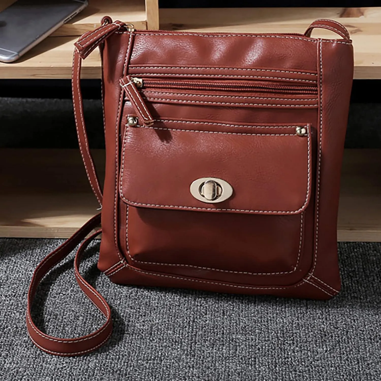 Leather Crossbody Bags for Women Ladies Fashion Solid Color Leather Large Capacity Adjustable Shoulder Belt