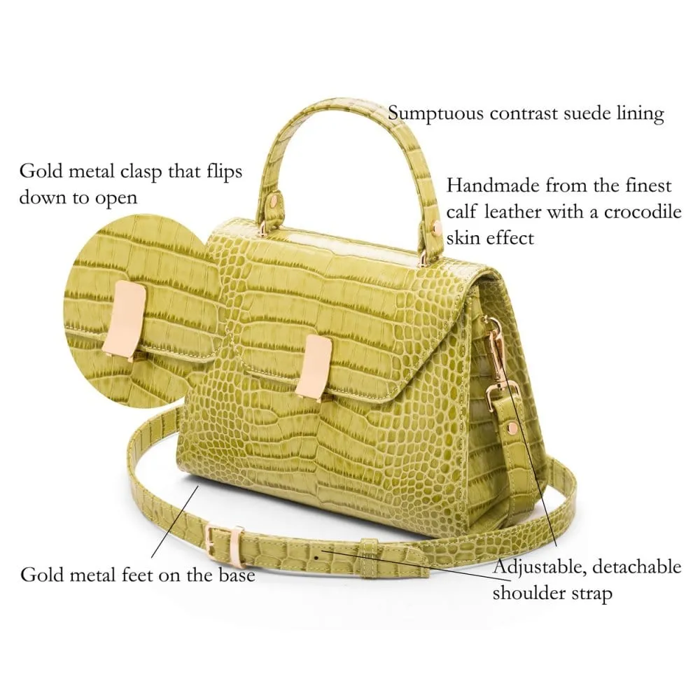 Leather Sabrina Bag - Lime Green Croc-Effect