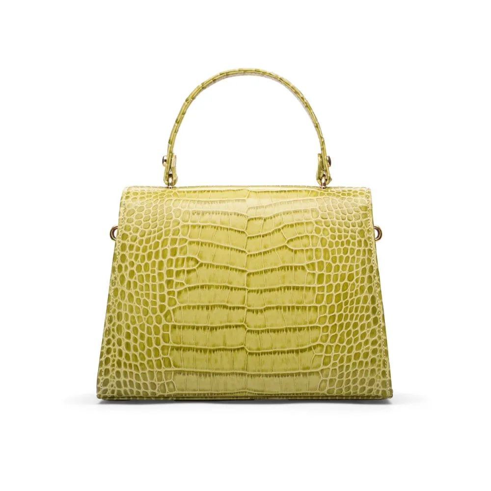 Leather Sabrina Bag - Lime Green Croc-Effect