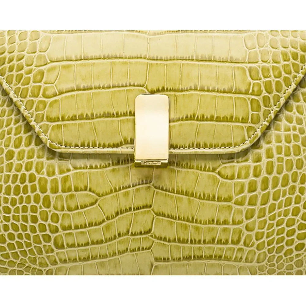 Leather Sabrina Bag - Lime Green Croc-Effect