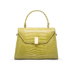 Leather Sabrina Bag - Lime Green Croc-Effect