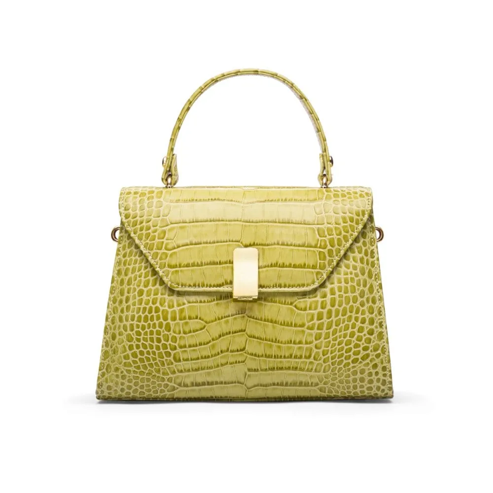Leather Sabrina Bag - Lime Green Croc-Effect