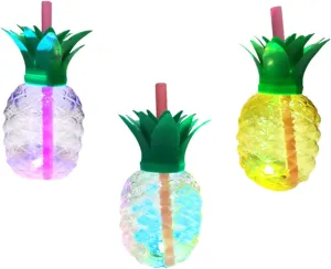 Led Pineapple Drinking Cups Straw 500ml Party Cups Set for Beach Hawaiian Theme for Boys and Girls Adults