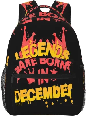 Legends are born in December Casual Backpack Sport Backpacks Work Travel Rucksack Lightweight Laptop Daypack Adjustable Straps Bags with Pockets for Cycling Hiking