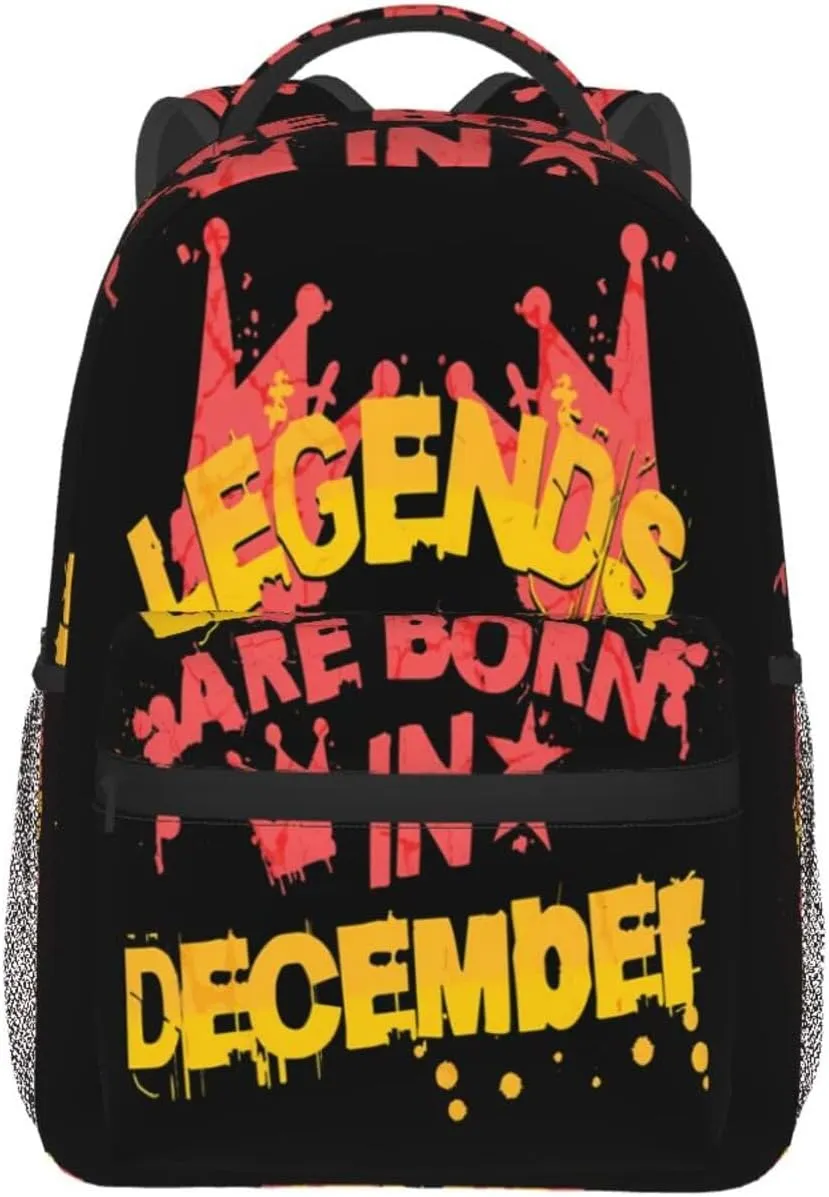 Legends are born in December Casual Backpack Sport Backpacks Work Travel Rucksack Lightweight Laptop Daypack Adjustable Straps Bags with Pockets for Cycling Hiking
