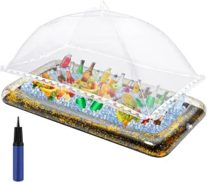 Leitee 3 Pcs Inflatable Serving Bar Kit Includes Glitter Inflatable Cooler with Cover and Inflator for Ice Supplies Graduation Wedding Summer Pool Party Camping Picnic(Black)